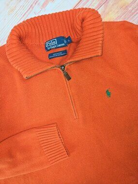 Polo Ralph Lauren Orange Quarter-Zip Sweater Large